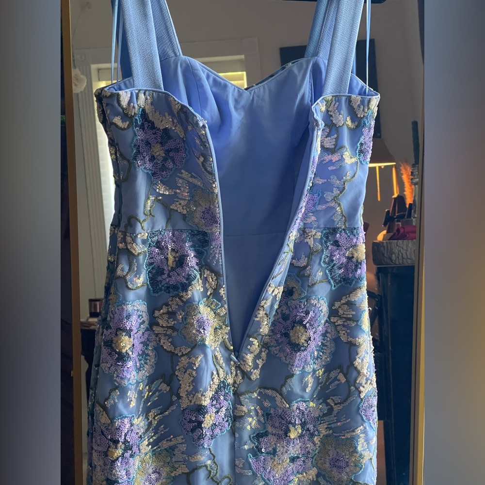 Dress the Population Nicole Blue Floral Sequin Square-Neck Midi Bodycon Dress - Picture 10 of 14